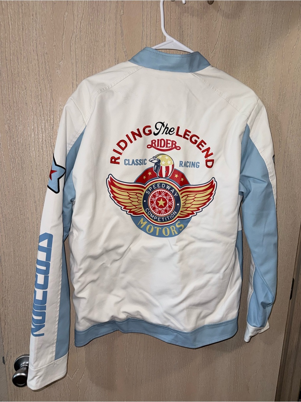 Men's Two-Tone Light Blue & White Racing Jacket - Picture 4 of 4